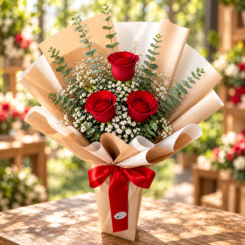 Buquê Abraço de Amor Vermelho (3 rosas)