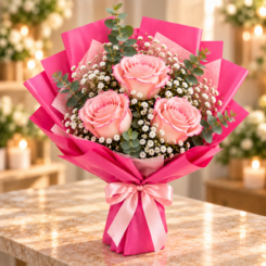 Buquê Abraço de Amor Rosa (3 rosas)