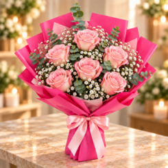 Buquê Abraço de Amor Rosa (6 rosas)