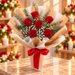 Buquê Abraço de Amor Vermelho (6 rosas)