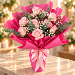 Buquê Abraço de Amor Rosa (8 rosas)